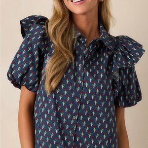 SOLD
ENTRO Navy Floral Button Down Shirt